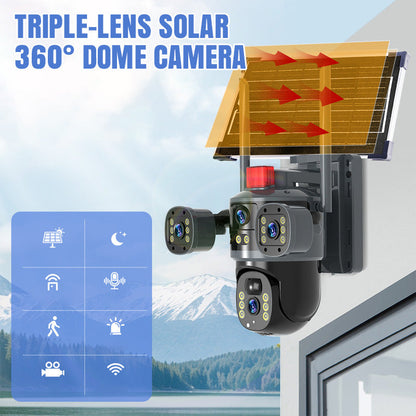 💥2025 New Hot Sale🎥 Triple-Lens Solar 360° Dome Camera🎁Free shipping