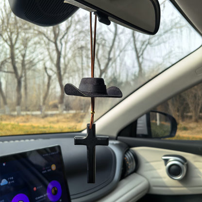 Cowboy Hat & Cross Car Charm