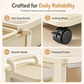 Cream Colored Multi Tier Rolling Storage Cart with Drawers Floor Standing Mobile Utility Organizer Rack for Home Living Room Bedroom Snacks and Toys