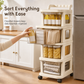 Cream Colored Multi Tier Rolling Storage Cart with Drawers Floor Standing Mobile Utility Organizer Rack for Home Living Room Bedroom Snacks and Toys