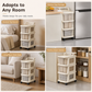 Cream Colored Multi Tier Rolling Storage Cart with Drawers Floor Standing Mobile Utility Organizer Rack for Home Living Room Bedroom Snacks and Toys