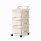 Cream Colored Multi Tier Rolling Storage Cart with Drawers Floor Standing Mobile Utility Organizer Rack for Home Living Room Bedroom Snacks and Toys