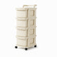 Cream Colored Multi Tier Rolling Storage Cart with Drawers Floor Standing Mobile Utility Organizer Rack for Home Living Room Bedroom Snacks and Toys