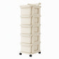 Cream Colored Multi Tier Rolling Storage Cart with Drawers Floor Standing Mobile Utility Organizer Rack for Home Living Room Bedroom Snacks and Toys