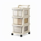 Cream Colored Multi Tier Rolling Storage Cart with Drawers Floor Standing Mobile Utility Organizer Rack for Home Living Room Bedroom Snacks and Toys