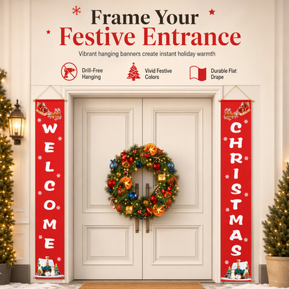 ✨Christmas and Halloween Door Couplet Banners Oxford Cloth Hanging Flags Door Curtain 30x180cm