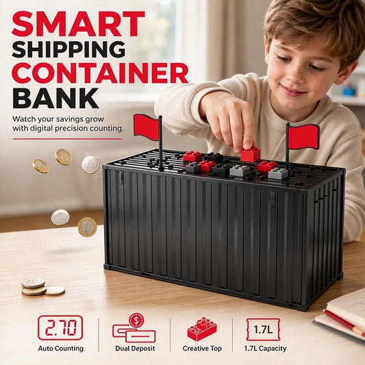 ⏳Limited-time 50% off💥Digital Coin Savings Jar Shipping Container Shaped Piggy Bank with Automatic Coin Counting for USD EUR GBP Coins Battery Operated Money Bank