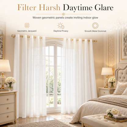 🪟 LIMITED-TIME 50% OFF! ✨ Geometric Jacquard Sheer Curtain – Light Filtering, Elegant, Durable 🕊️