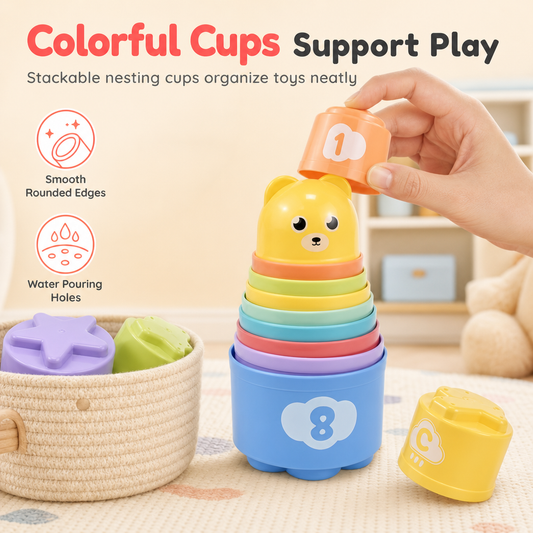 Cartoon Bear Stacking Cups and Blocks Toy for Toddler Early Education Number and Letter Matching Rainbow Tower Set