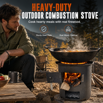 Multifunctional Portable Wood Burning and Charcoal Stove with Rust Resistant Cooktop for Outdoor Camping BBQ Cooking and Heating
