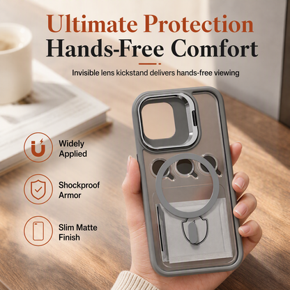 Magnetic Shockproof Phone Case with Hidden Lens Cover Kickstand